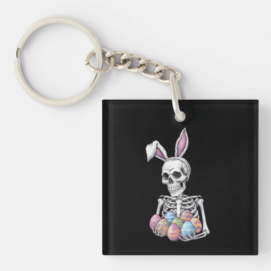Skeleton Bunny Holding Ostereier Funny Rabbit Schlüsselanhänger (Vorderseite)