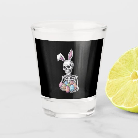 Skeleton Bunny Holding Ostereier Funny Rabbit Schnapsglas (Vorderseite)