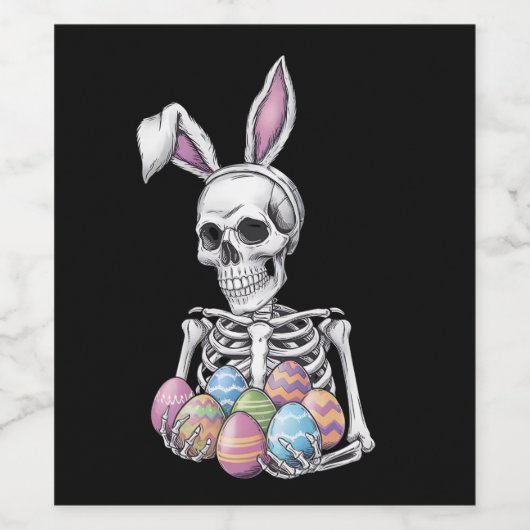 Skeleton Bunny Holding Ostereier Funny Rabbit Weinetikett (Einzelnes Label)