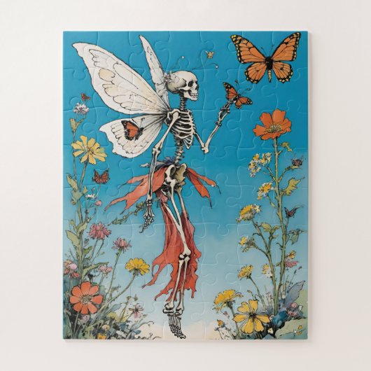 Skeleton Butterfly Fairy mit Wildblumen Puzzle (Vertikal)