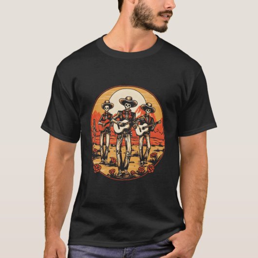 Skeleton Caballeros Mariachi Band T-Shirt (Vorderseite)