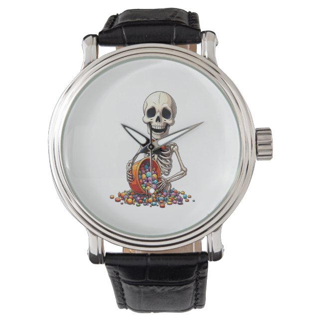 Skeleton Candy Bowl Halloween Armbanduhr (Vorderseite)