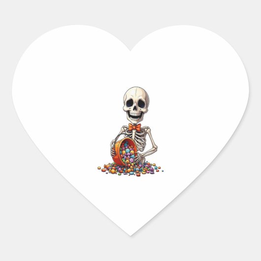 Skeleton Candy Bowl Halloween Herz-Aufkleber (Vorderseite)