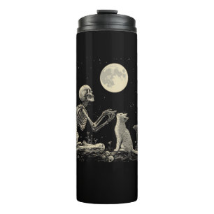 Skeleton Cat Full Moon Mystic Gothic Dark Art Aest Thermosbecher