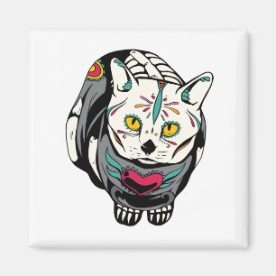 Skeleton Cat Geschenk für Dia de Muertos Skull Lie Magnet