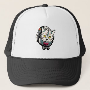 Skeleton Cat Geschenk für Dia de Muertos Skull Lie Truckerkappe