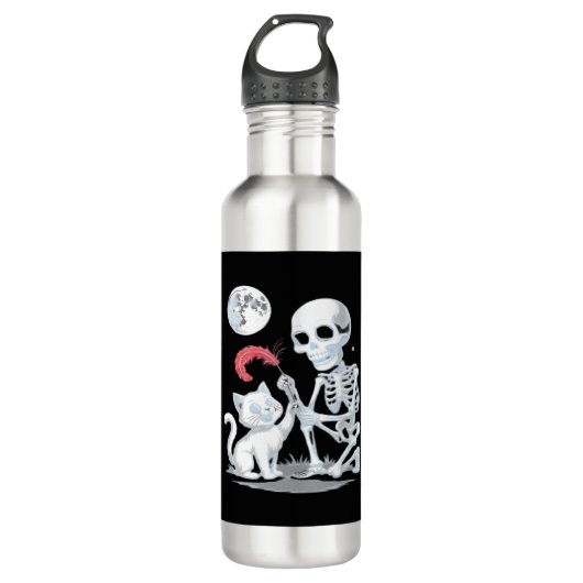 Skeleton Cat Halloween Funny Cute Spooky Essential Edelstahlflasche (Vorderseite)