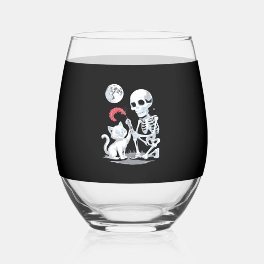 Skeleton Cat Halloween Funny Cute Spooky Essential Weinglas Ohne Stiel (Vorderseite)