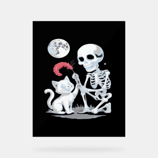 Skeleton Cat Halloween Funny Niedlich Spooky Essen Acrylschild (Vorderseite)