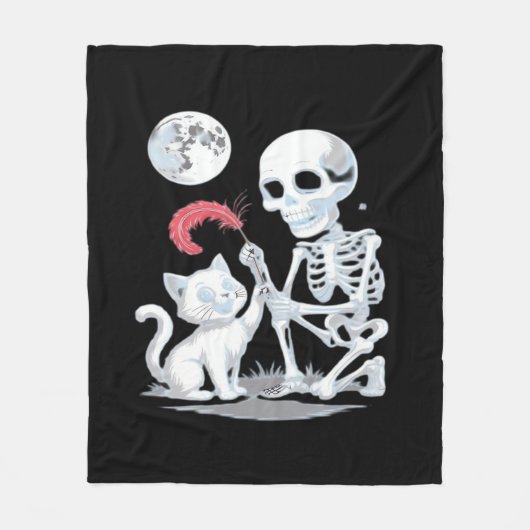 Skeleton Cat Halloween Funny Niedlich Spooky Essen Fleecedecke (Vorderseite)