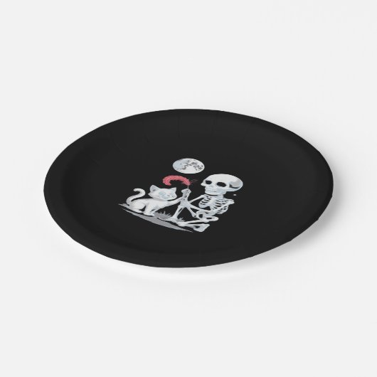 Skeleton Cat Halloween Funny Niedlich Spooky Essen Pappteller (Schrägansicht)