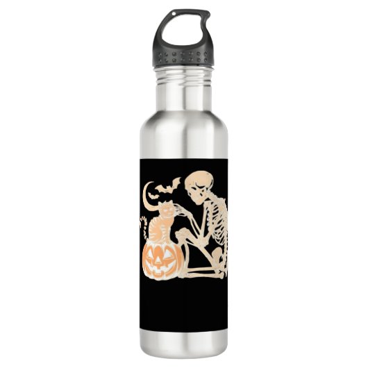 Skeleton Cat Skull kitty Cute Halloween Design Cla Edelstahlflasche (Vorderseite)
