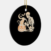 Skeleton Cat Skull kitty Cute Halloween Design Cla Keramik Ornament (Rechts)