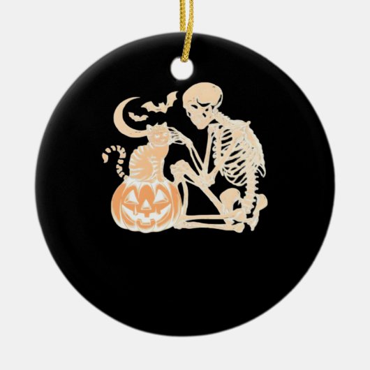Skeleton Cat Skull kitty Cute Halloween Design Cla Keramik Ornament (Vorne)