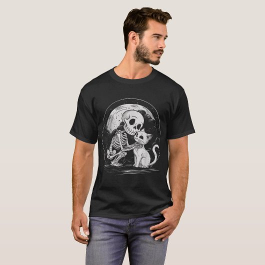 Skeleton Cat Skull Kitty Goth Halloween T-Shirt (Vorne ganz)