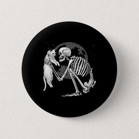Skeleton Cat Skull Kitty Niedlich Ghost Halloween Button (Vorderseite)