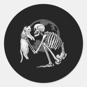 Skeleton Cat Skull Kitty Niedlich Ghost Halloween Runder Aufkleber