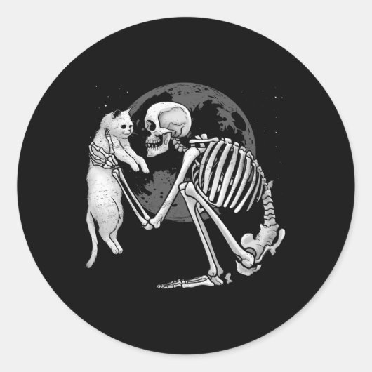 Skeleton Cat Skull Kitty Niedlich Ghost Halloween Runder Aufkleber (Vorderseite)