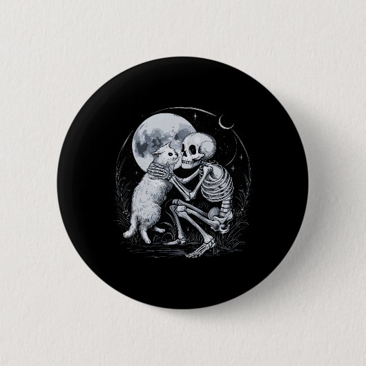 Skeleton Cat Skull Kitty Niedlich Goth Halloween C Button (Vorderseite)