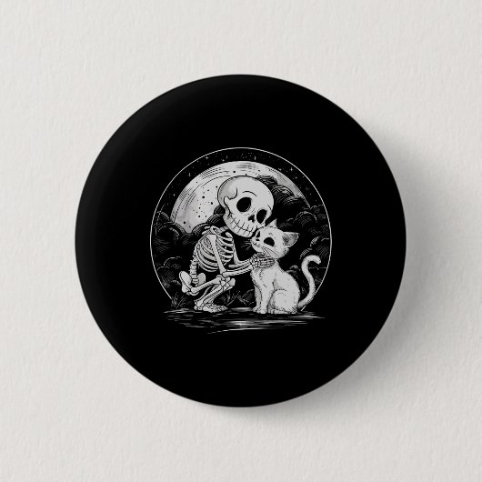 Skeleton Cat Skull Kitty Niedlich Goth Halloween C Button (Vorderseite)
