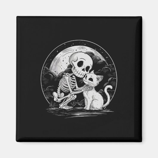 Skeleton Cat Skull Kitty Niedlich Goth Halloween C Magnet (Vorne)