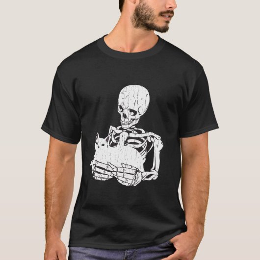 Skeleton Cat Skull Kitty Niedlich Goth Halloween M T-Shirt (Vorderseite)