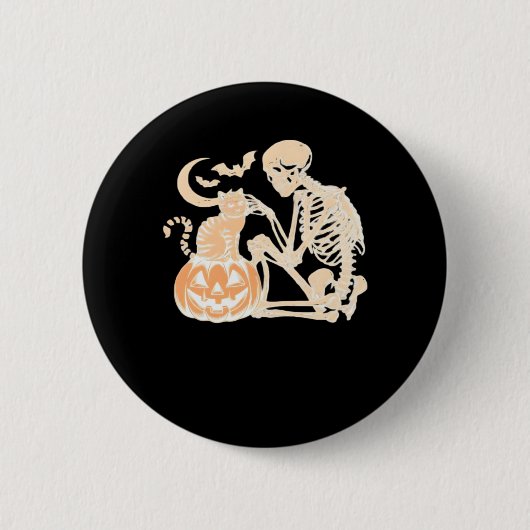 Skeleton Cat Skull Kitty Niedlich Halloween Design Button (Vorderseite)