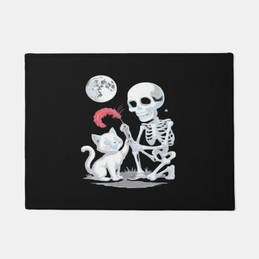 Skeleton Cat Skull Kitty Niedlich Halloween Design Fußmatte (Vorderseite)