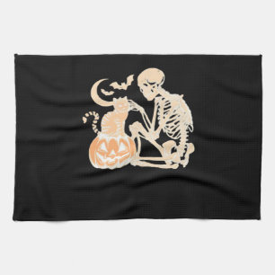 Skeleton Cat Skull Kitty Niedlich Halloween Design Geschirrtuch