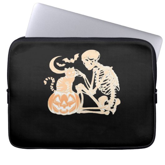 Skeleton Cat Skull Kitty Niedlich Halloween Design Laptopschutzhülle (Vorderseite)