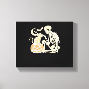 Skeleton Cat Skull Kitty Niedlich Halloween Design Leinwanddruck