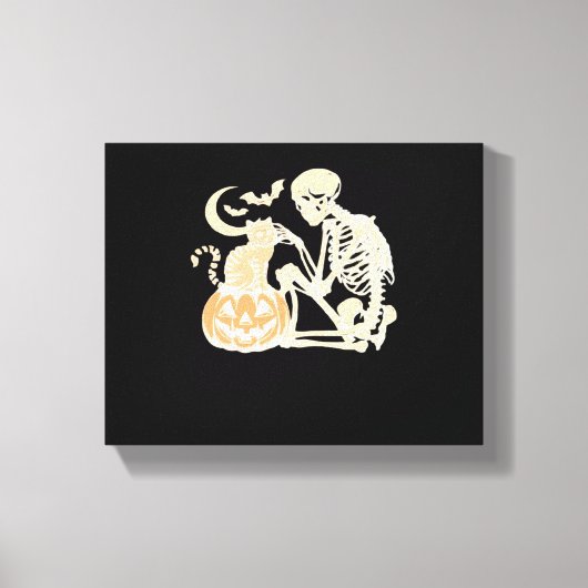 Skeleton Cat Skull Kitty Niedlich Halloween Design Leinwanddruck (Vorderseite)