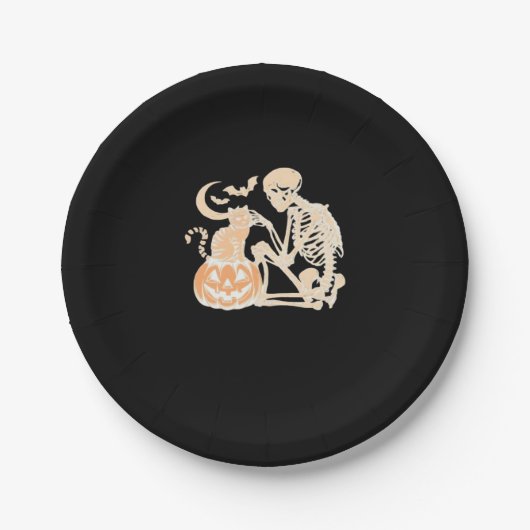 Skeleton Cat Skull Kitty Niedlich Halloween Design Pappteller (Vorderseite)