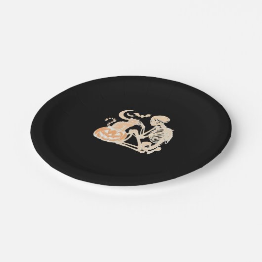 Skeleton Cat Skull Kitty Niedlich Halloween Design Pappteller (Schrägansicht)