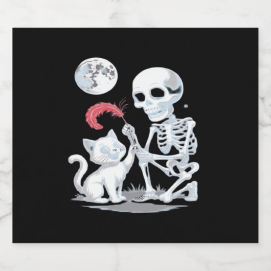 Skeleton Cat Skull Kitty Niedlich Halloween Design Schaumweinetikett (Einzelnes Label)