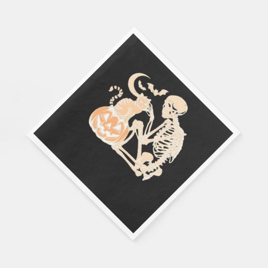 Skeleton Cat Skull Kitty Niedlich Halloween Design Serviette (Ecke)
