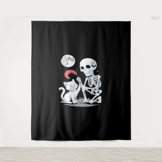 Skeleton Cat Skull Kitty Niedlich Halloween Design Wandteppich (Vorderseite)