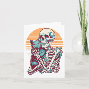 Skeleton Cat Skull Kitty Vintag Halloween Men Wom Karte