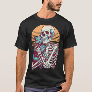 Skeleton Cat Skull Kitty Vintag Halloween Men Wom T-Shirt