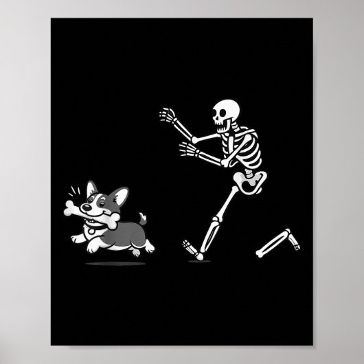 Skeleton Chasing Corgi Halloween Vibe Corgi Dog Lo Poster (Vorne)
