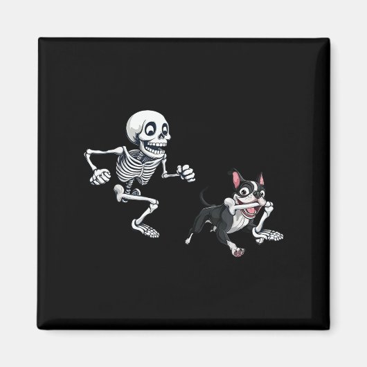 Skeleton Chasing Dog Boston Terrier Halloween Pet Magnet (Vorne)