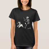 Skeleton Chasing French Bulldog Biting Leg Bone Ha T-Shirt (Vorderseite)