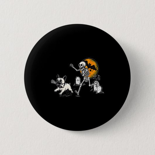 Skeleton Chasing French Bulldog Halloween Dog Mom  Button (Vorderseite)
