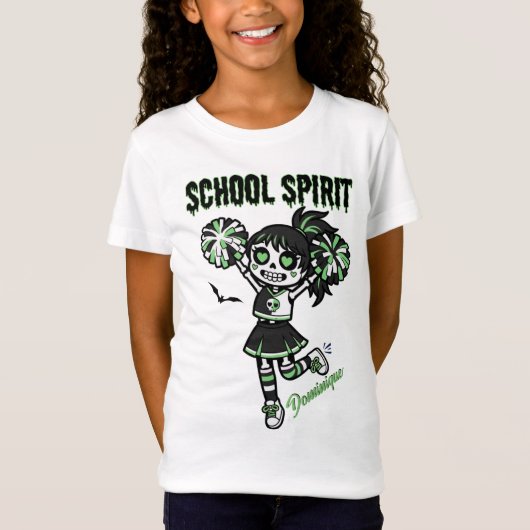 Skeleton Cheerleader Halloween School Spirit T-Shirt (Vorderseite)