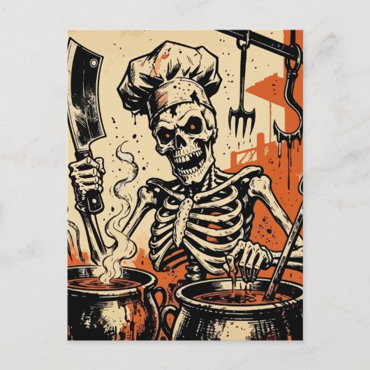 Skeleton Chef Feiertagspostkarte (Vorderseite)