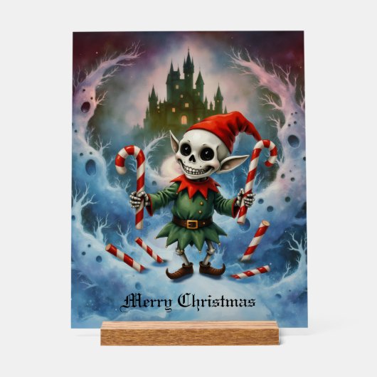 Skeleton Christmas Elf – Creepy Cute Dark Holiday Acrylschild (Vorderseite)