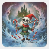 Skeleton Christmas Elf – Creepy Cute Dark Holiday Quadratischer Aufkleber (Vorderseite)