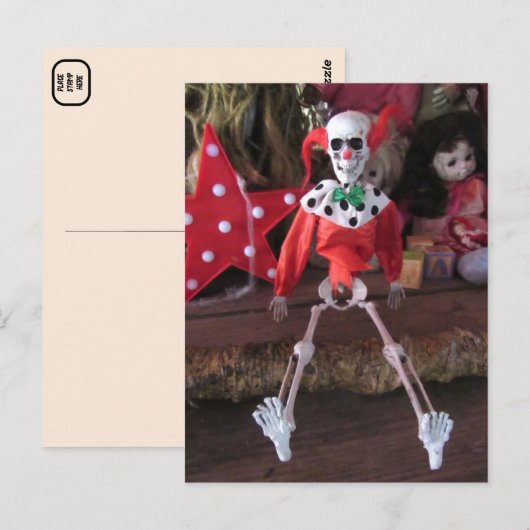 Skeleton Clown Doll Halloween Postkarte (Vorne/Hinten)