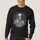 Skeleton Coffee And Cat  Halloween Cat Sweatshirt (Vorderseite)