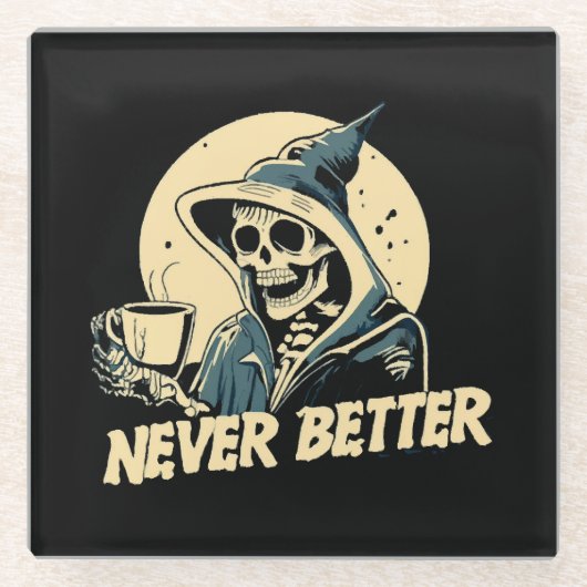 Skeleton Coffee Halloween Glasuntersetzer (Vorderseite)
